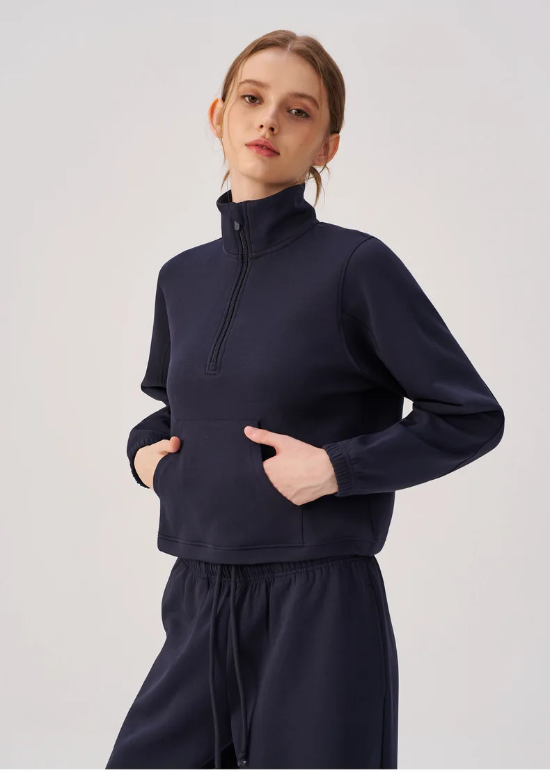 Women Half Zip Pullover Stand Collar Sweatshirt Autumn Winter Outdoor Sports Long Sleeve Top Tennis Fitness Yoga Jacket