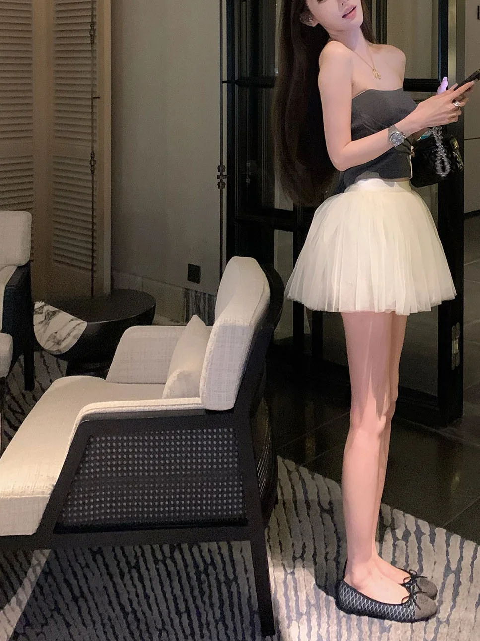 Spring Summer High Waist Tulle Half Skirt Women's Puffy Short Skirt Sweet Ballet Style Splicing Thin Moonlight Gauze Skirt