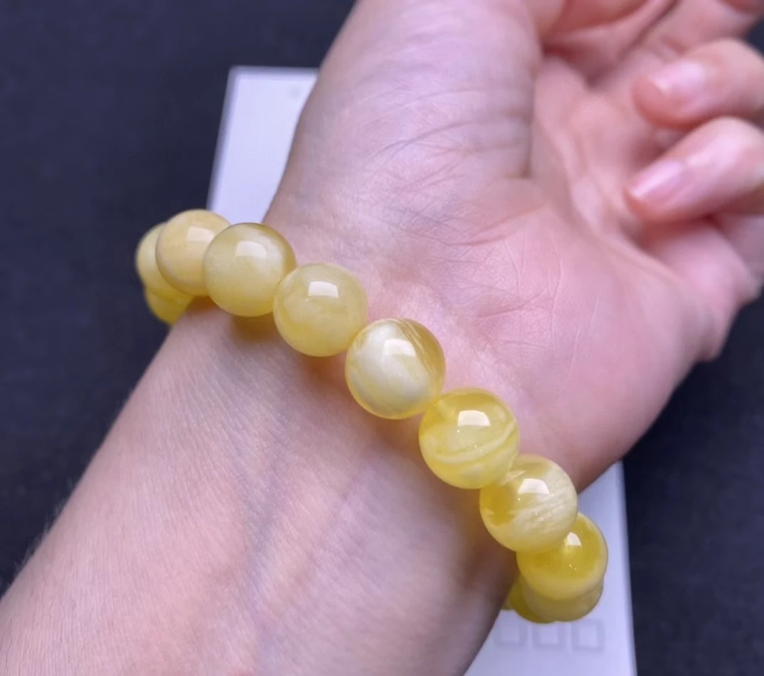 Natural amarelo âmbar esculpido contas redondas pulseira 10mm para mulheres homens melhor moda âmbar pedra de cura âmbar raro aaaaa