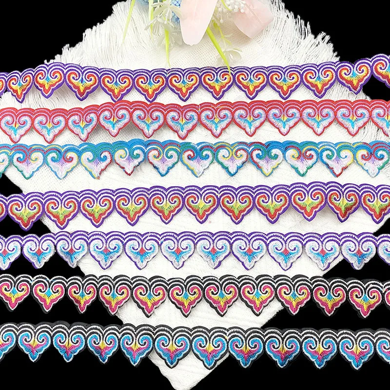 1/2/4 Yards Colorful Love Heart Polyester Embroidery Lace Ribbon DIY Apparel Sewing & Fabric Handmade Crafts Accessories 2024