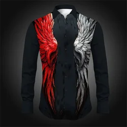 Fashion shirt wings red blue classic half men's casual shirt lapel buttons soft and comfortable 2024 new style