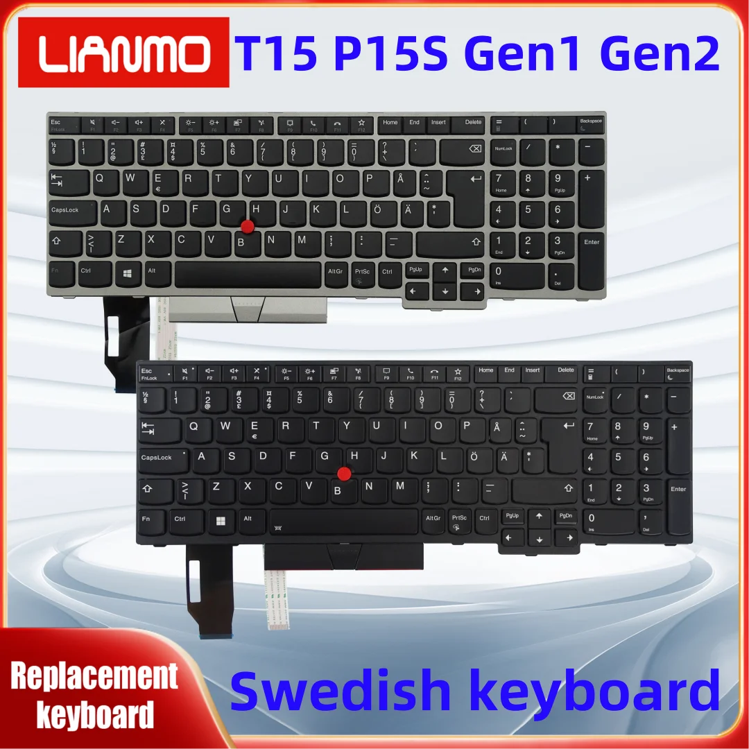 Sweden notebook keyboard suitable for Lenovo ThinkPad T15 Gen1 Gen2 P15S Gen1 Gen2 Silver black keyboard