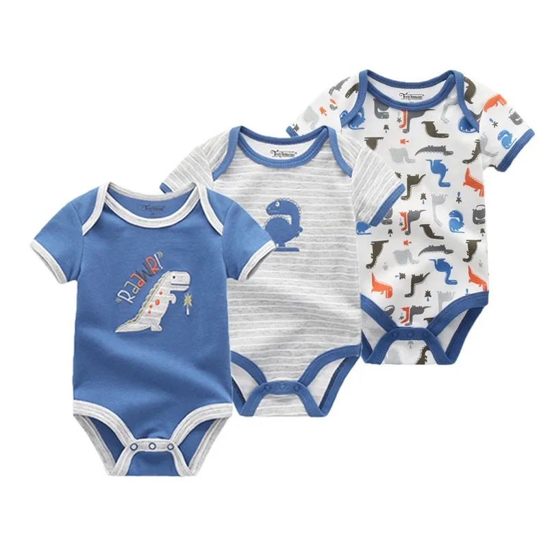 Fetchmous Newborn Baby Girl Clothes 3Pieces Unisex Print Romper Cotton Baby Boy Clothes Short Sleeve 0-12M Summer Cartoon Bebes