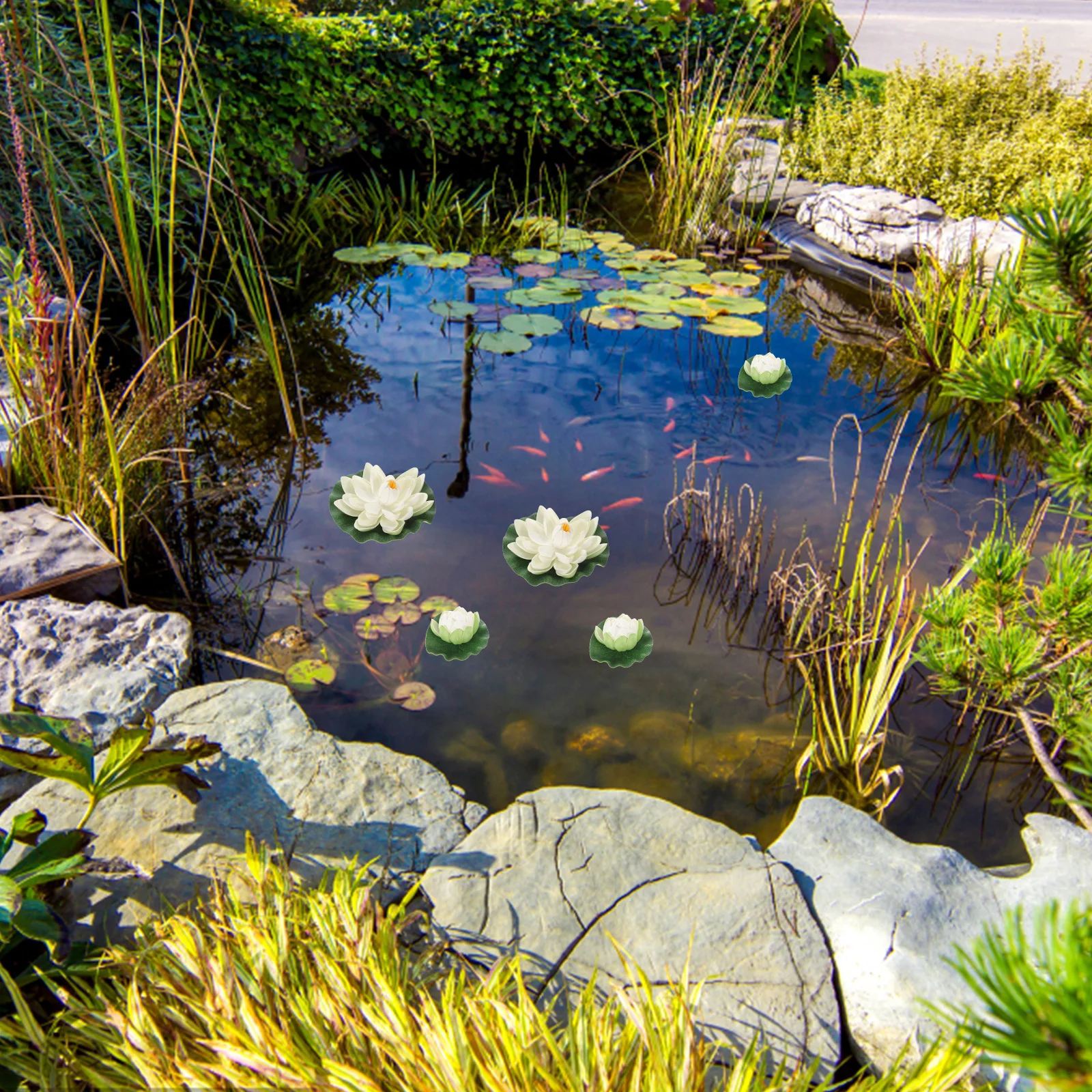 

5Pcs Artificial Floating Lotus Water Lilies Flexible Pond Plants Pool Decoration Outdoor Indoor Pond Decor Water Lily