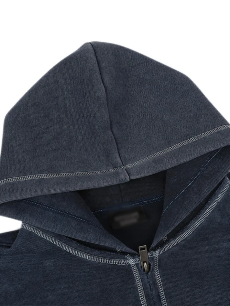 سويت شيرت رجالي بقلنسوة عتيق ملابس الشارع الشهير بسحاب عالي الجودة بتصميم حافة فضفاضة غير رسمية موضة الخريف والربيع