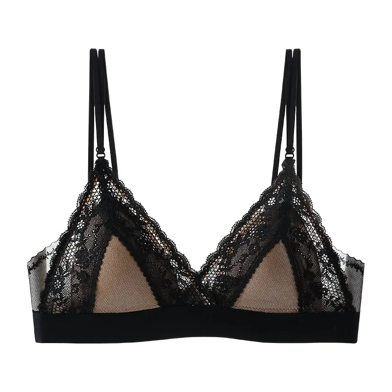 Women Adjustable Thin Strap Lace Lift and Pull Bralette French Triangle Wireless Push Up Beauty Back Comfort Daily Intimate Bra