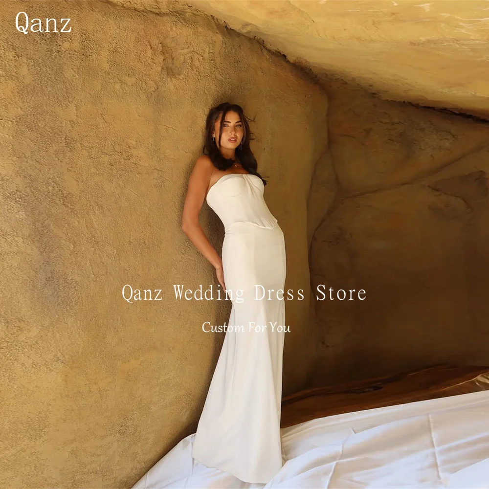 

Qanz Ivory Minimalism Wedding Dress Mermaid Sleeveless Vestidos De Novia Civil Sweetheart Satin Robe De Mariee Customized