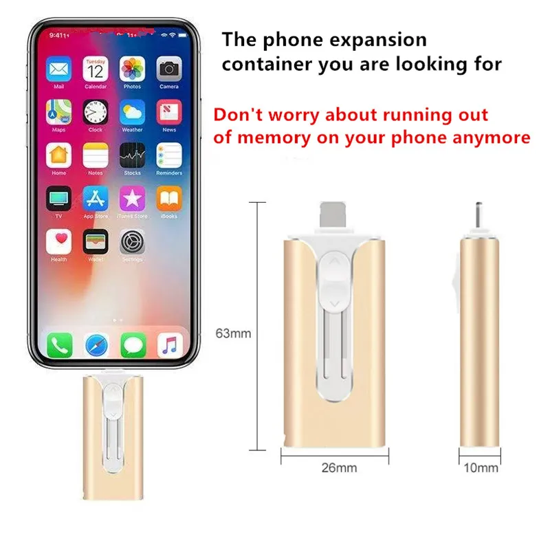 USB-накопитель для телефона 256 ГБ 4 в 1 для iphone iPad Android ПК Внешний накопитель 128 ГБ 64 ГБ Флешка Type-C 1 ТБ 2 ТБ PENDRIVE 3.0