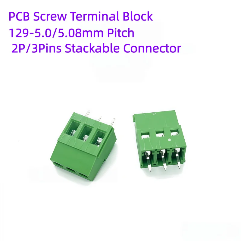 10Pcs PCB Screw Terminal Block KF129 5.0mm 5.08mm Pitch 2P 3Pin Stackable Green Wire Connector