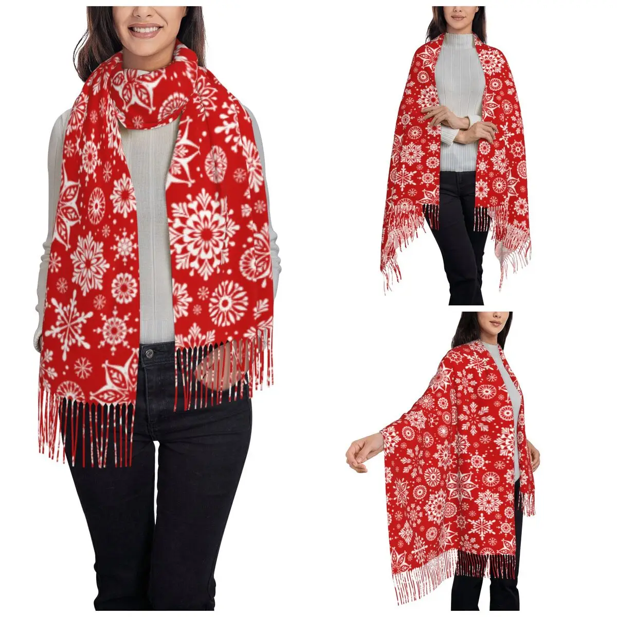 Christmas Snowflake Pattern Shawl Wrap Women Warm Long Soft Scarf New Year Reversible Shawl Scarves