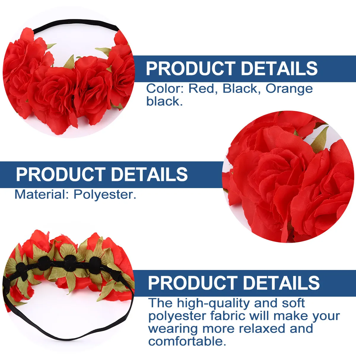 3Pcs Simulation Flower Hairband Halloween Theme Party Headband Rose Wreath Hair Accessory Halloween Decoration Flower Headpiece