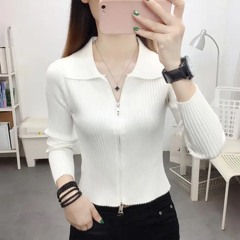

Autumn New Jacket Women's Zipper Square Neck Cardigan Short Fit Slim Knit Top