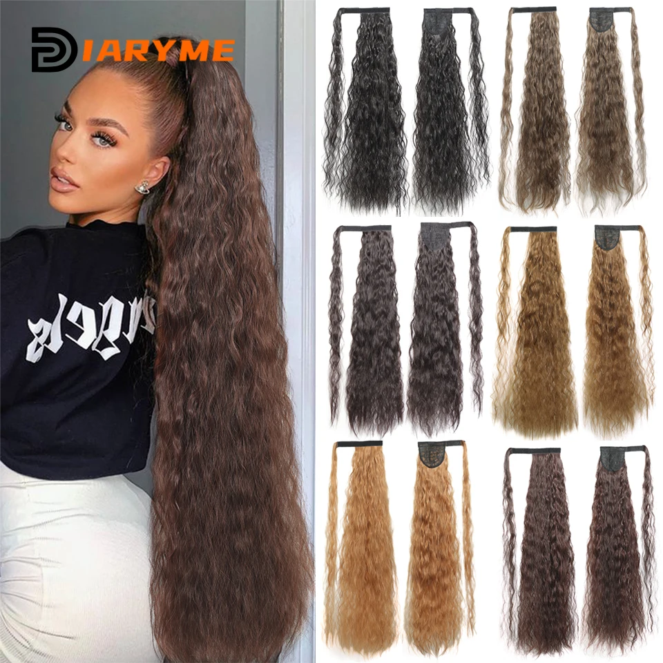 

Extra Long Synthetic Corn Wavy Ponytail Hairpiece Wrap Around Hair Extensions Ombre Brown Pony Tail Blonde Fack Hair Ponytail