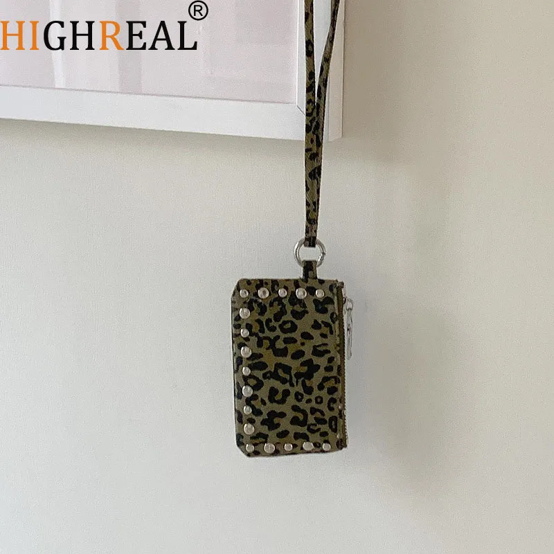 جديد رصع حقيبة كتف حامل بطاقة الائتمان الصغيرة ليوبارد عملات المحافظ للنساء حقيبة يد محفظة برشام قلادة حقائب كروسبودي