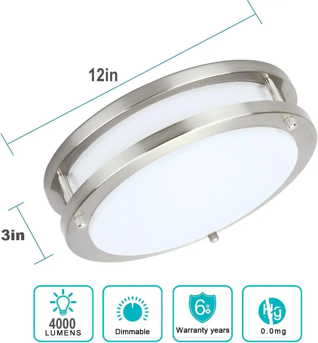 Plafonnier LED à Intensité Réglable de 36W et 12 Pouces, Luminaire de Plafond Encastré pour Chambre à Coucher, Cuisine