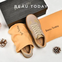 BeauToday Suede Sneakers Women Synthetic Leather Round Toe Casual Trainers Lace Up Female Patchwork Flat Shoes Handmade 29801