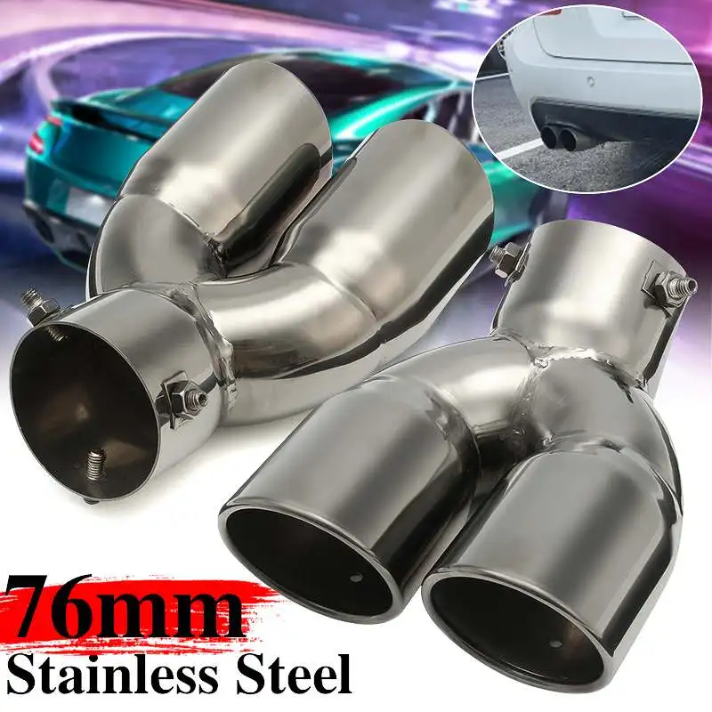 1/2X 76mm Universal Car Exhaust Muffler Tip Y-Type Double Outlet Stainless Steel Car Tail Rear Chrome Exhaust Pipe Tail Muffler