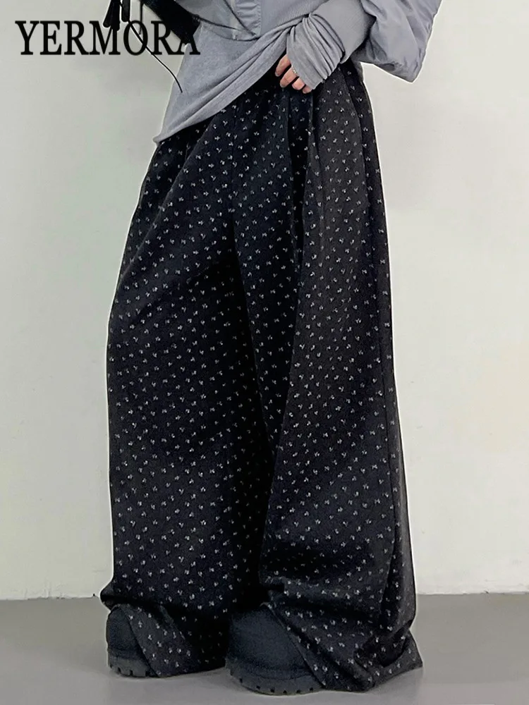 

YERMORA, черные широкие брюки с высокой эластичной резинкой на талии и карманами для женщин, новые свободные брюки, модные брюки, осень-зима 2025