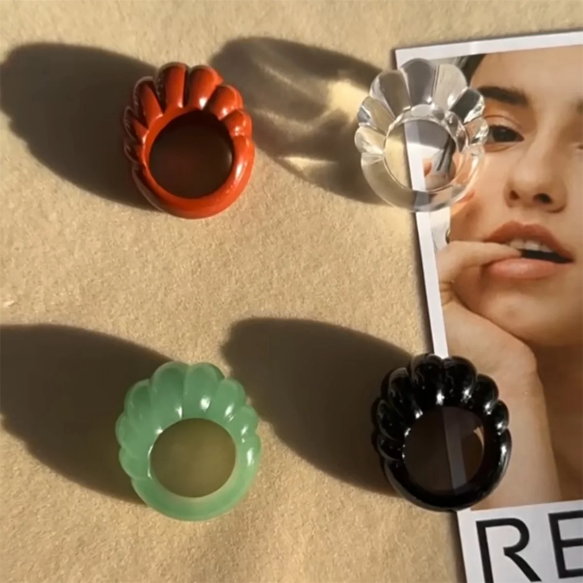 Y2k Classic Simple and Exquisite Geometric Solid Color Acrylic Corner Ring Women's Transparent Resin Hip Hop Ring Charm Jewelry