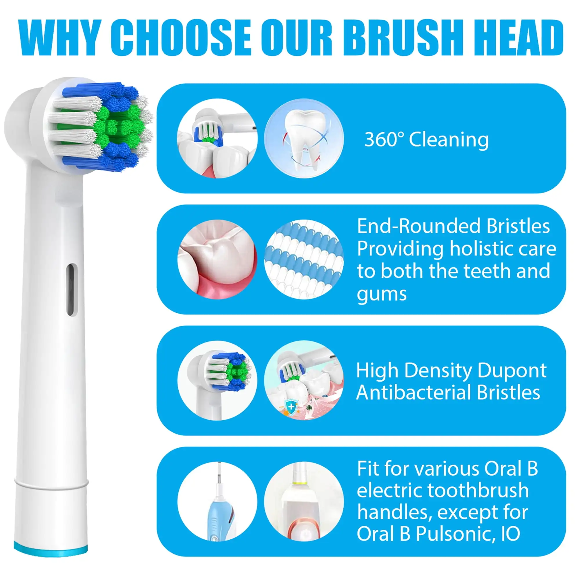 8 قطع من رؤوس فرشاة الأسنان الكهربائية الاحترافية البديلة المتوافقة مع رؤوس فرشاة براون أورال بي