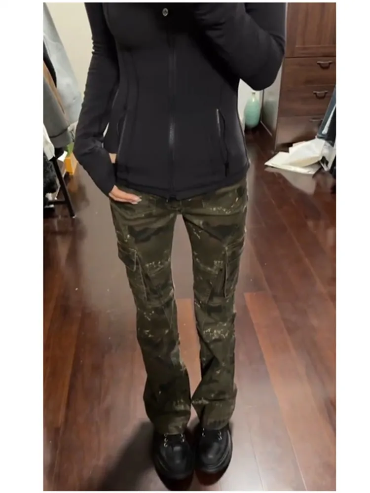 

Military Green Womens Jeans High Waist Vintage Straight Baggy Y2K Denim Pants Hip Hop American Fashion Wide Leg Denim Trouser