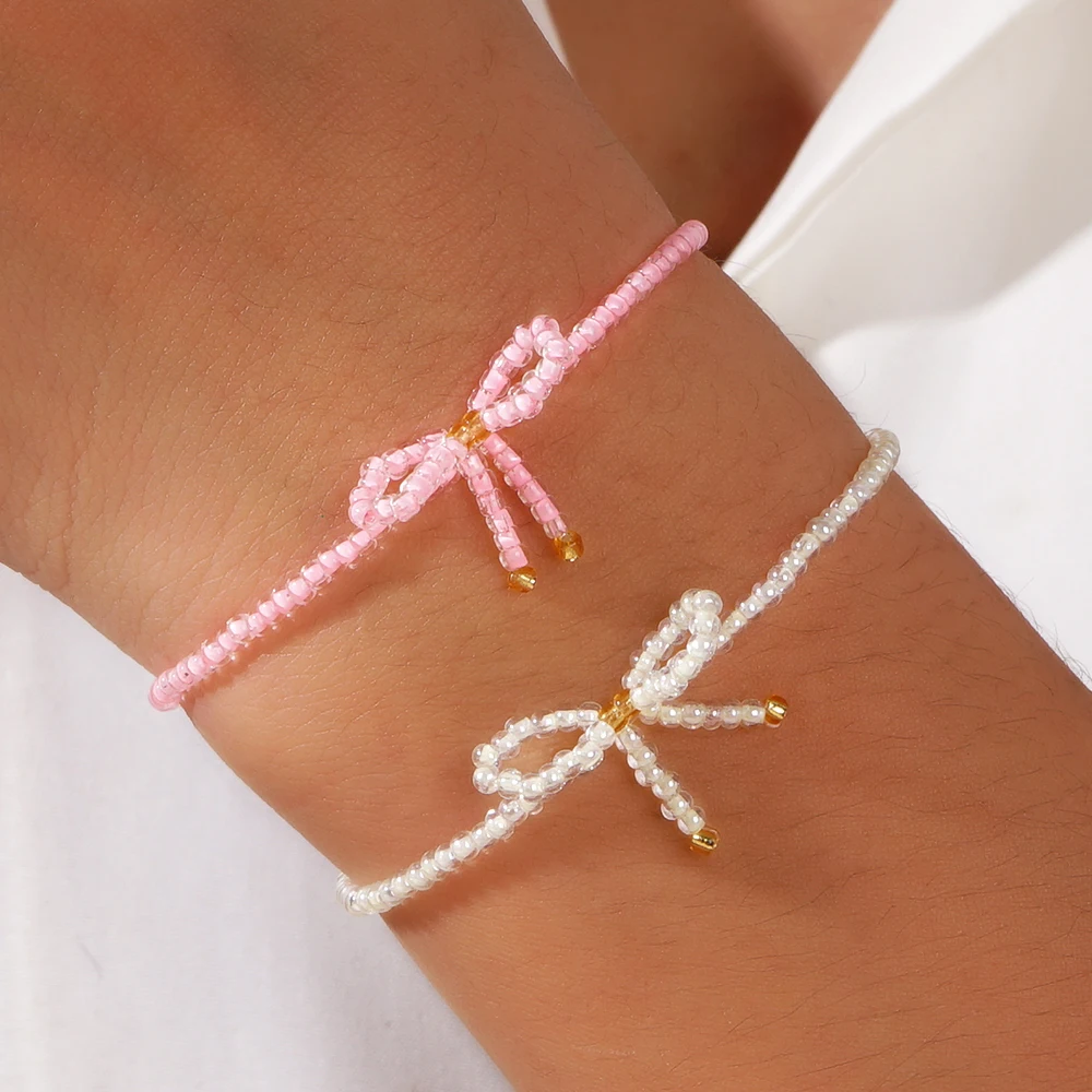 1/2Pcs Bohemian Beach Style Jewelry, Rice Bead Knitted Bow, Summer Bracelet, Beautiful Friendship Jewelry for Girls