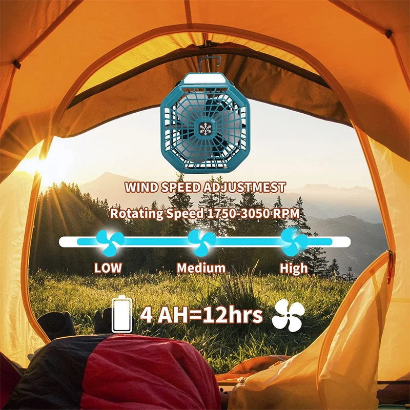 Imagem -04 - Bateria Operado Camping Fan Ventilador Tent Portátil a Pilhas Makita Dewalt Bosch Milwaukee Blackdecker Artesão 14.418v