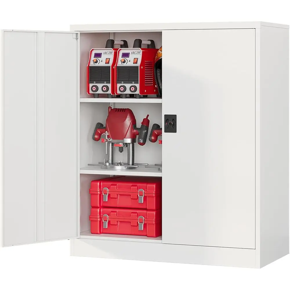 

36 Tall Metal Garage Storage Cabinet with 2 Doors, Adjustable Shelves, and Lockable Feature