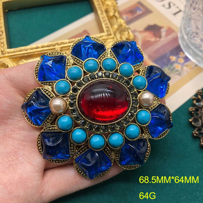 Jóias medievais vintage para mulheres, flor de lava verde, broche de vidro vermelho, presente requintado, elegante festa, broche diário