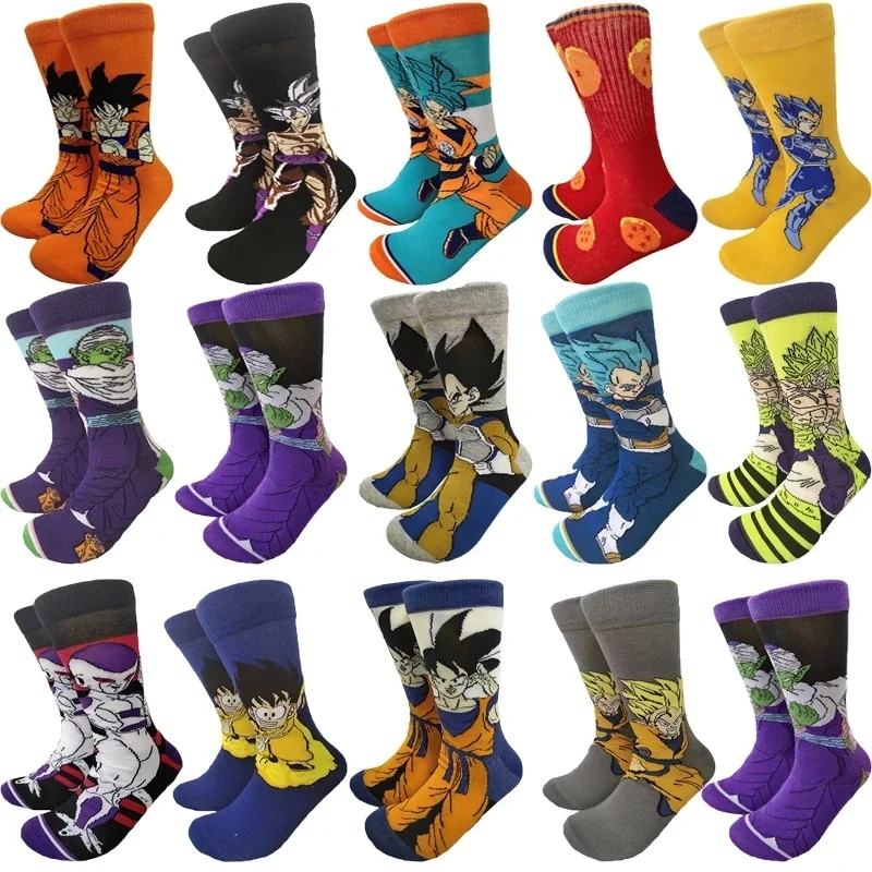 Dragon Ball Z Socks Men\'s Funny Anime Goku Vegeta Super Saiyan Cosplay Cartoon Kids Socks Personality Trend Anime Stockings