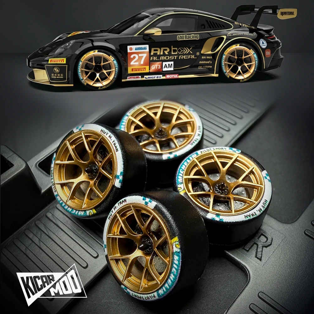 Kicarmod 1/64 Resin "Dove" Center Lock Racing Model Wheels 10.8mm with Rubber Tires & Dynamic Bearings for MINIGT 911 R8 view 4