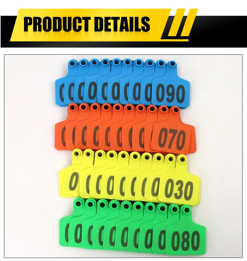 8-kolorowa plastikowa znacznik do uszu zwierząt gospodarskich, znakowana laserowo, do krów, kóz, owiec, świń, identyfikacja zwierząt, kolczyk, znacznik 001-200