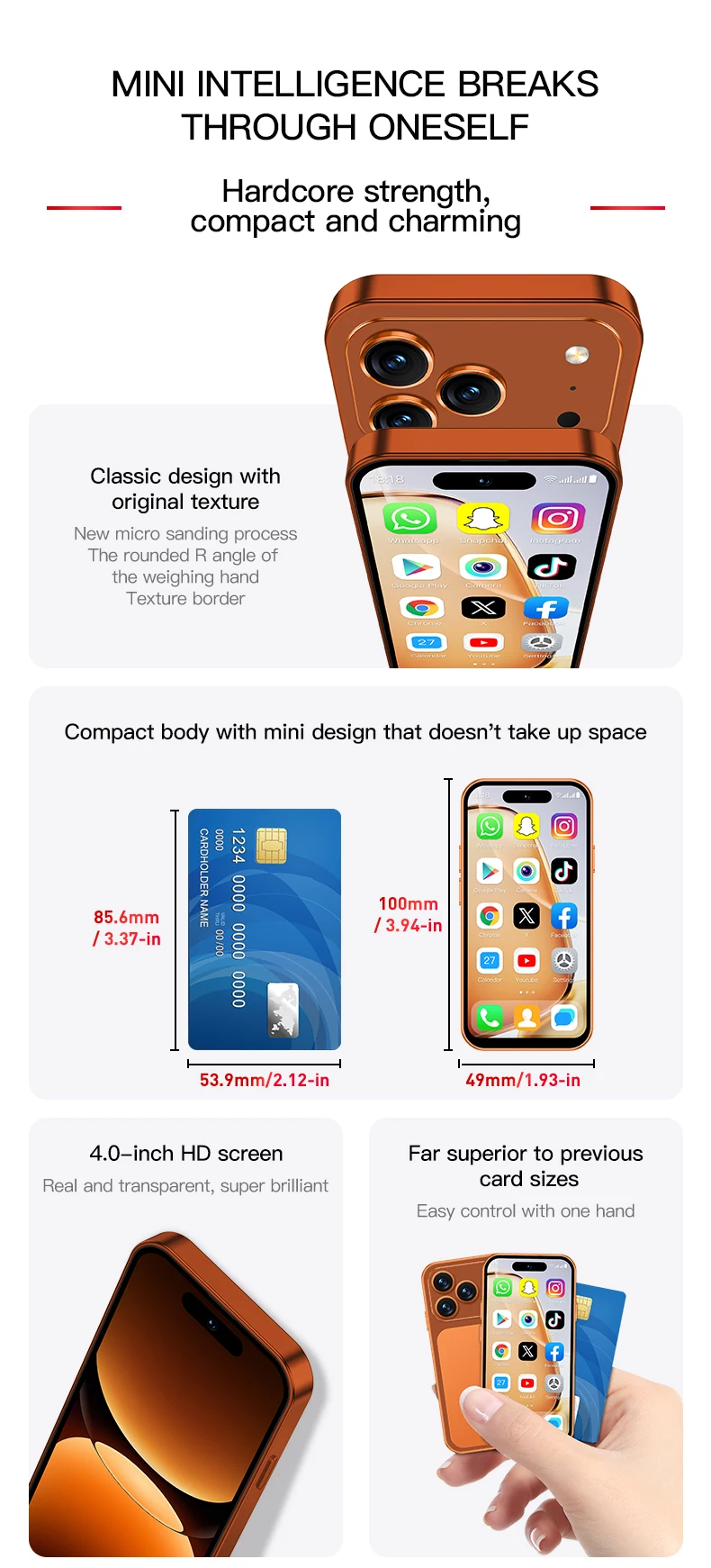 SERVO Small Pocket Smartphone 4.0 Inch Display Android 12.0 4G Dual SIM Face Recognition GPS Unlocked Mobile Phone Video Player