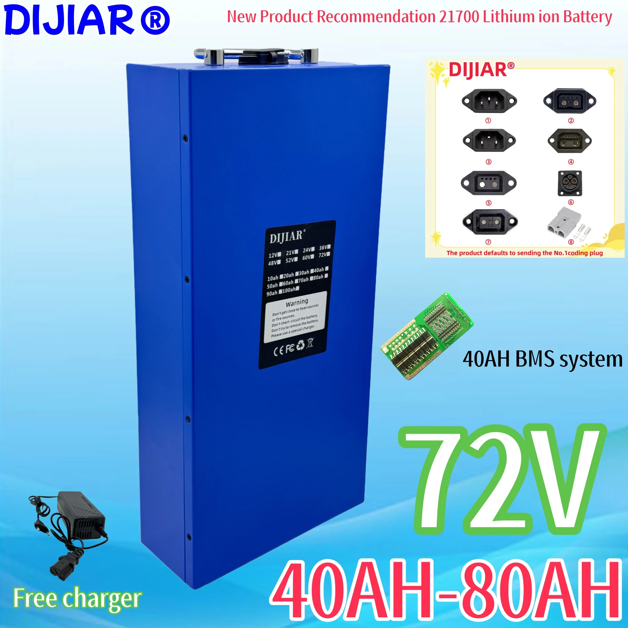 

Original72V 40AH-80AH21700 lithium-ion battery pack with A0AH BMS additional charger for electric vehicles with a power of 3000W