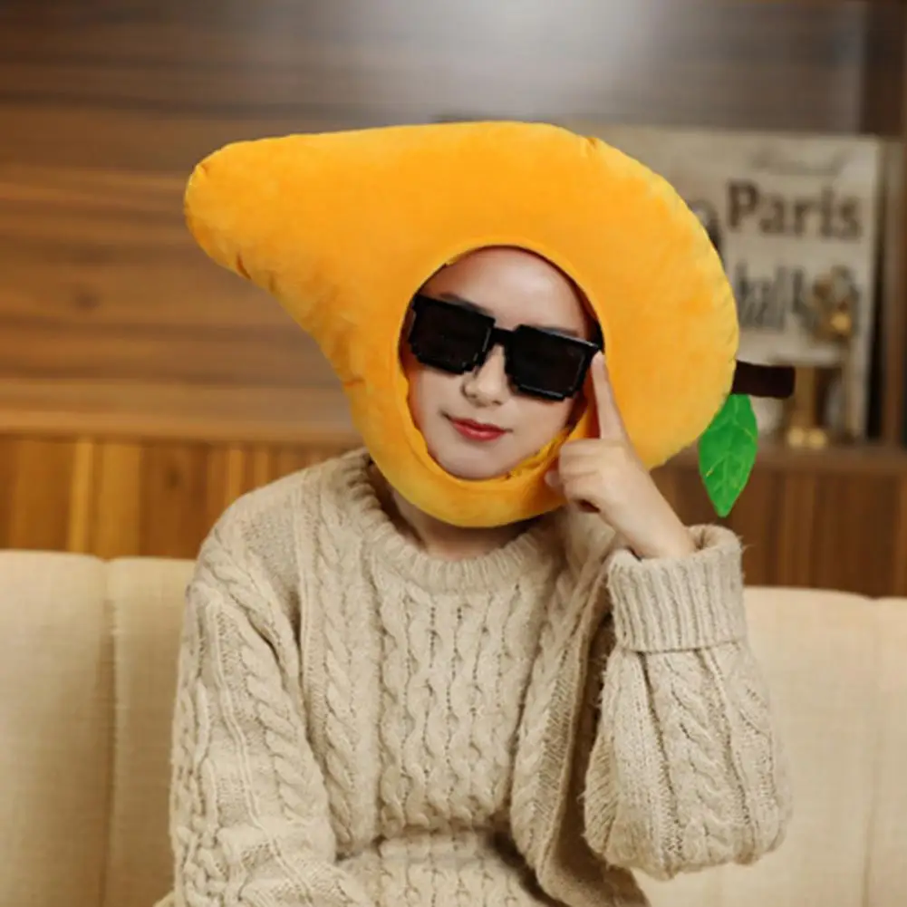 Cute Plush Head Cover Wearable Mango Headgear Soft Cartoon Plush Hat Cosplay Costume Accessories Dress-up