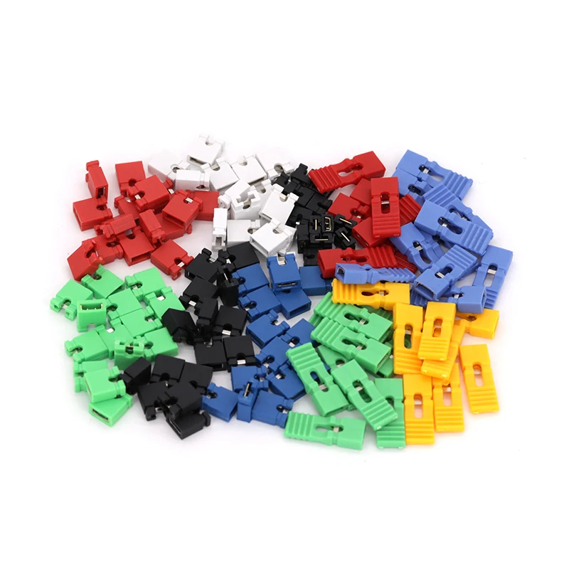 100PCS jumper cap short circuit cap spacing 2.54mm black yellow blue red short circuit block pin connector cap long handle cap