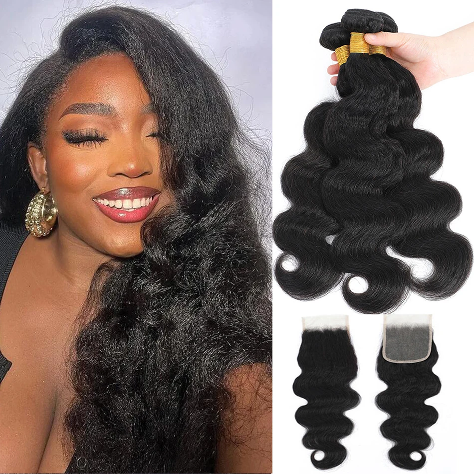 

100% Malaysia Hair Yaki Wave 3 Bundles With HD Closure 4Pcs Kinky Body Wave With Closure Ombre Brown Afro Wavy Hair With Closure