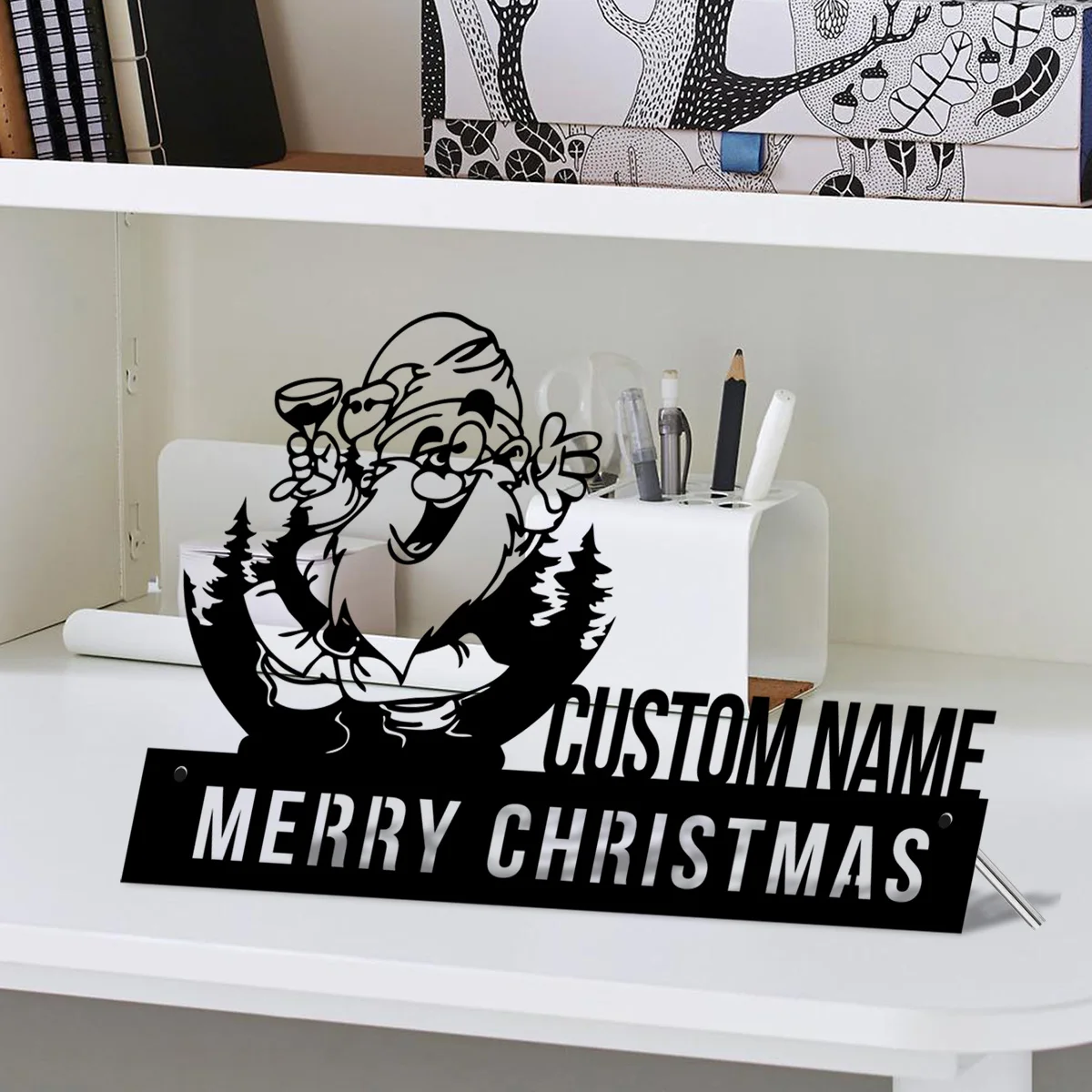 Aangepaste Kerst Bureau Naambord Wedge Gepersonaliseerde Kerstman Geschenken Naambord Kantoor Teken Plaque Dronken Santa Art Home