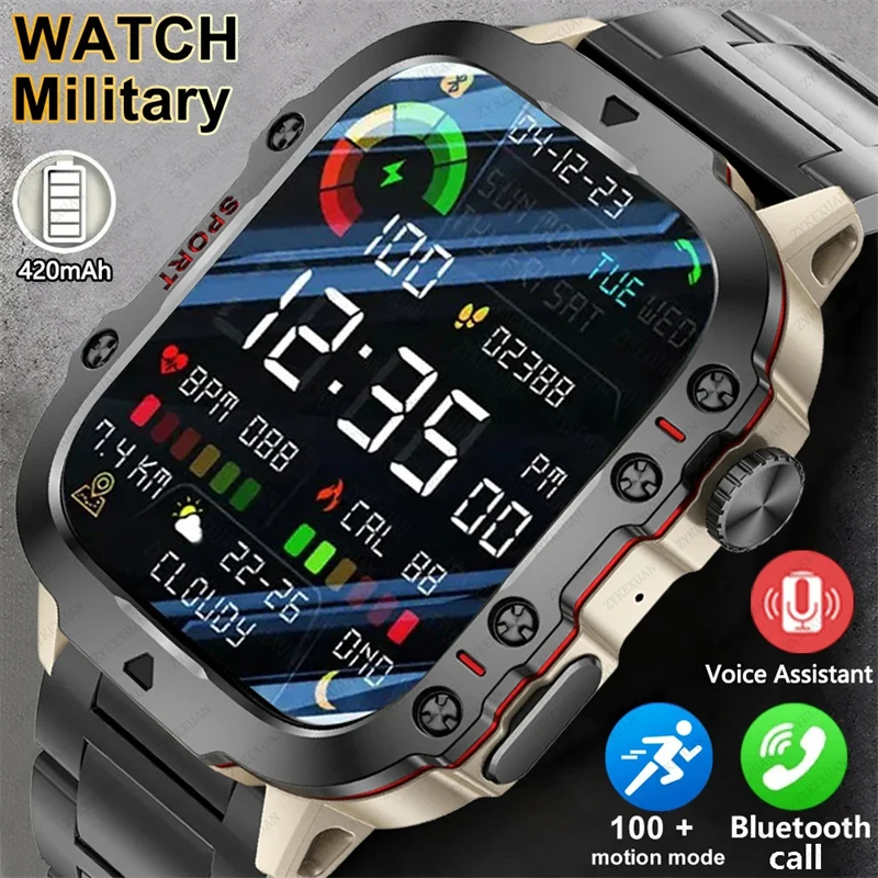 

For Huawei Xiaomi Rugged Military Fitness Smartwatches Men 3ATM Waterproof AI Voice Bluetooth Call Smartwatch OutdoorSmart Watch