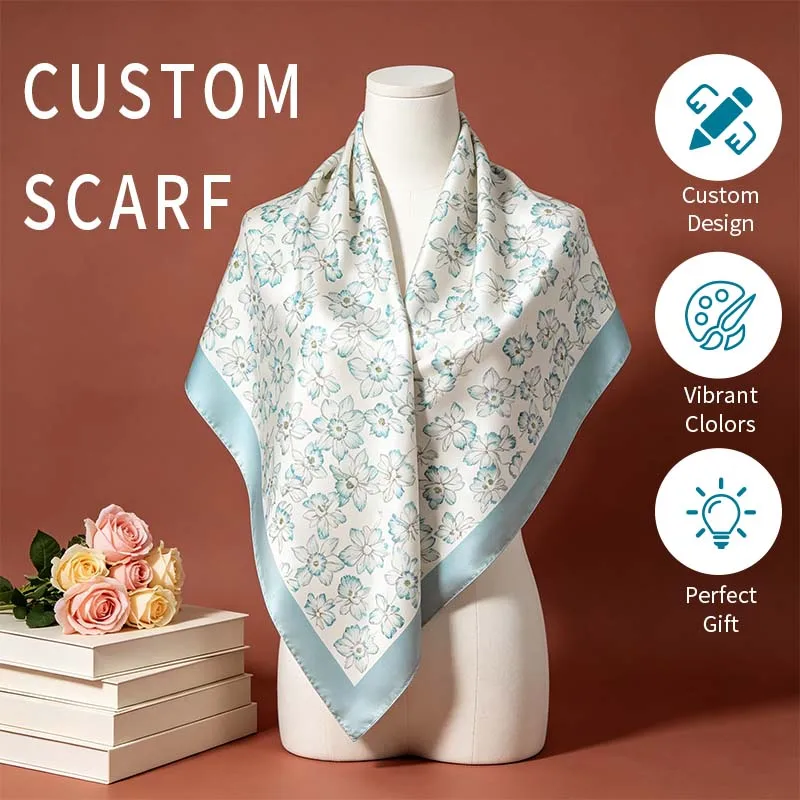 100% Mulberry Silk Crepe‑Satin Scarf Double‑Sided Print Fashion Accessory for Women Personalized Custom Gift