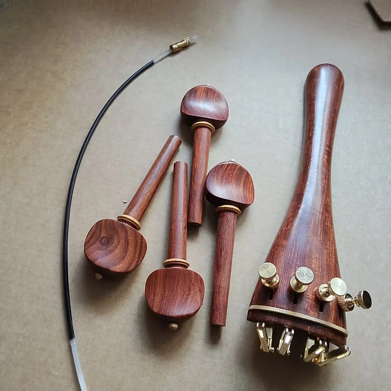 1 Set Cello Parts Rosewood With Boxwood Collar Gold Color 4 PCs Cello Fine Tuners 1 PC Nylon Tail Gut 4/4
