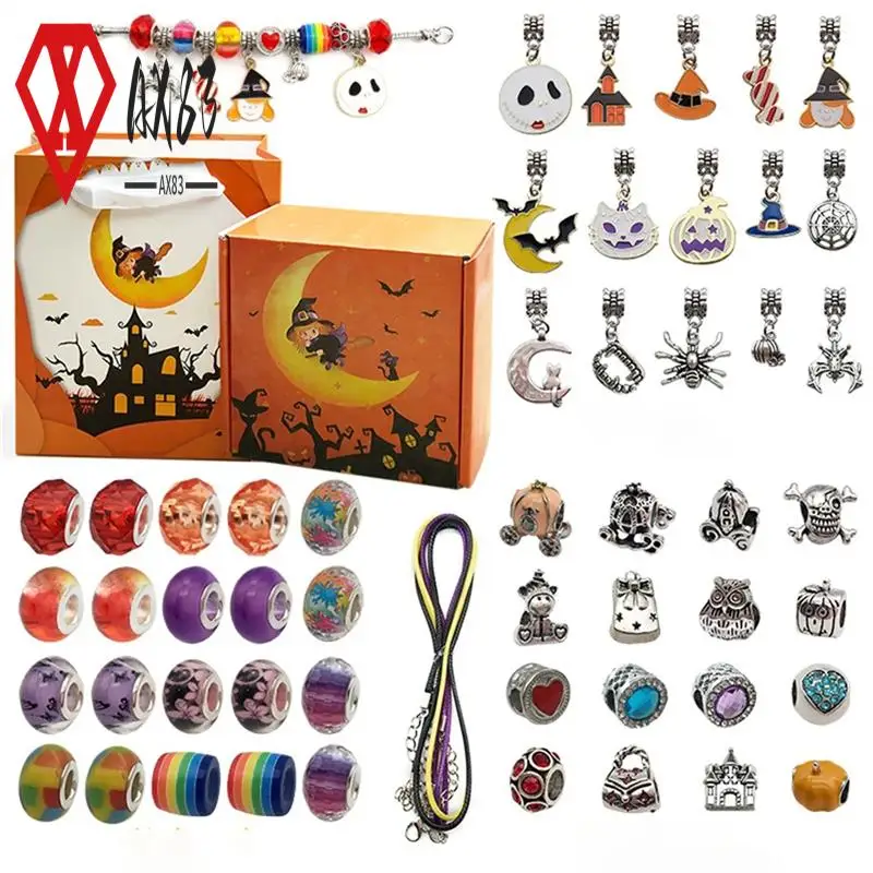 

AX83-Halloween Advents Calendar 2024 Girl DIY Bracelet Making Kit For Kids Adult Halloween Countdown Calendar Gifts