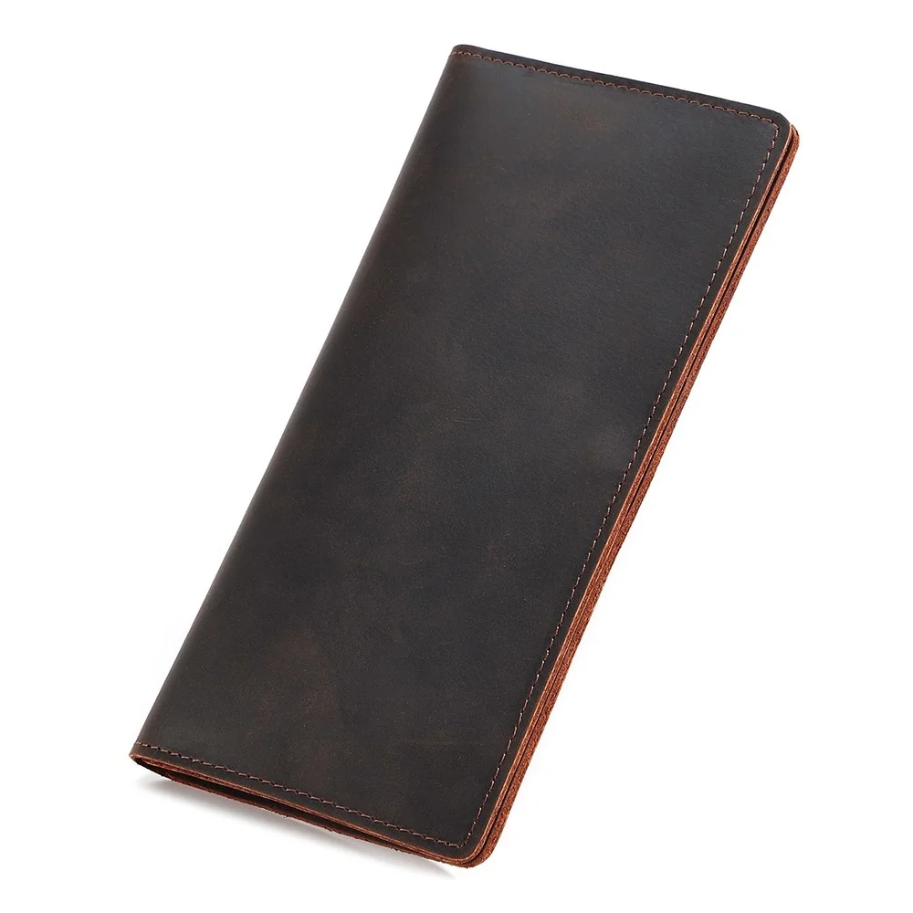 Genuine Leather Wallet Men Leather Long Wallet Clutch Bag Vintage Male Purse for Checkbook Credit Cards Minimalist Purses