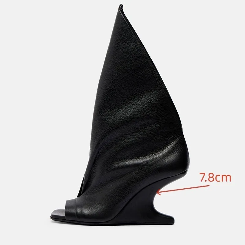 European and American Niche Design Unique Slanted Heel Sexy Exposed Toe V-mouth Summer Cool Boots for Women\'s Sleeve Calf Boots