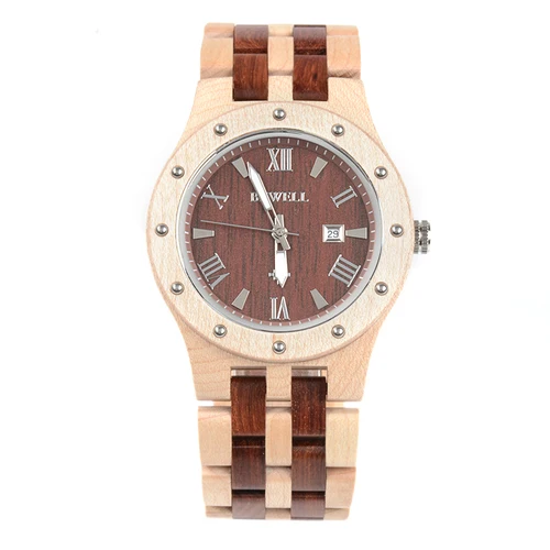 Imagen 2 del producto Relojes de madera para hombre Reloj de pulsera luminoso de cuarzo analógico con indicador de fecha hecho a mano