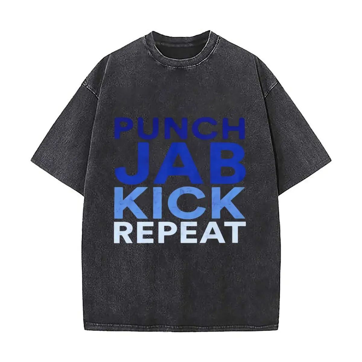 Punch Jab Kick Repeat Boxing Training Motto Trendy Washed Distressed Solid Short Sleeve Vintage Street Top