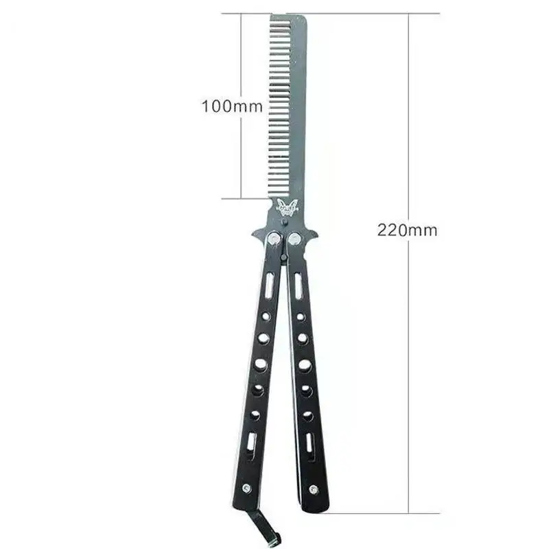1Pcs Stainless Steel Practice Training Butterfly Knife Comb Beard Moustache Brush Salon Hairdressing Styling Tool Foldable Comb