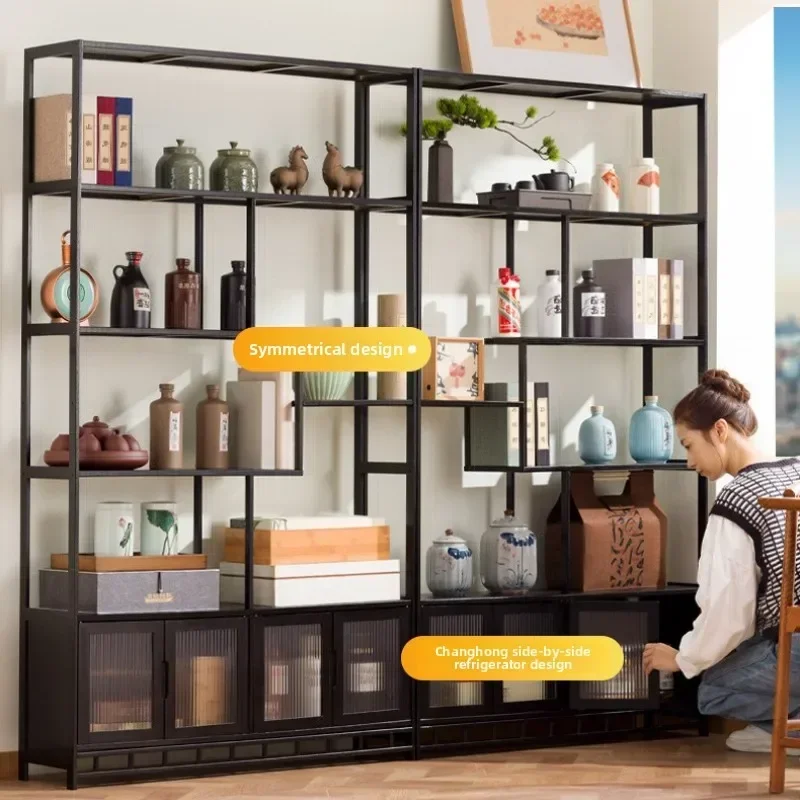 Bogu shelf simple bookshelf bookcase floor partition shelf solid wood multi-layer study living room tea combination cabinet