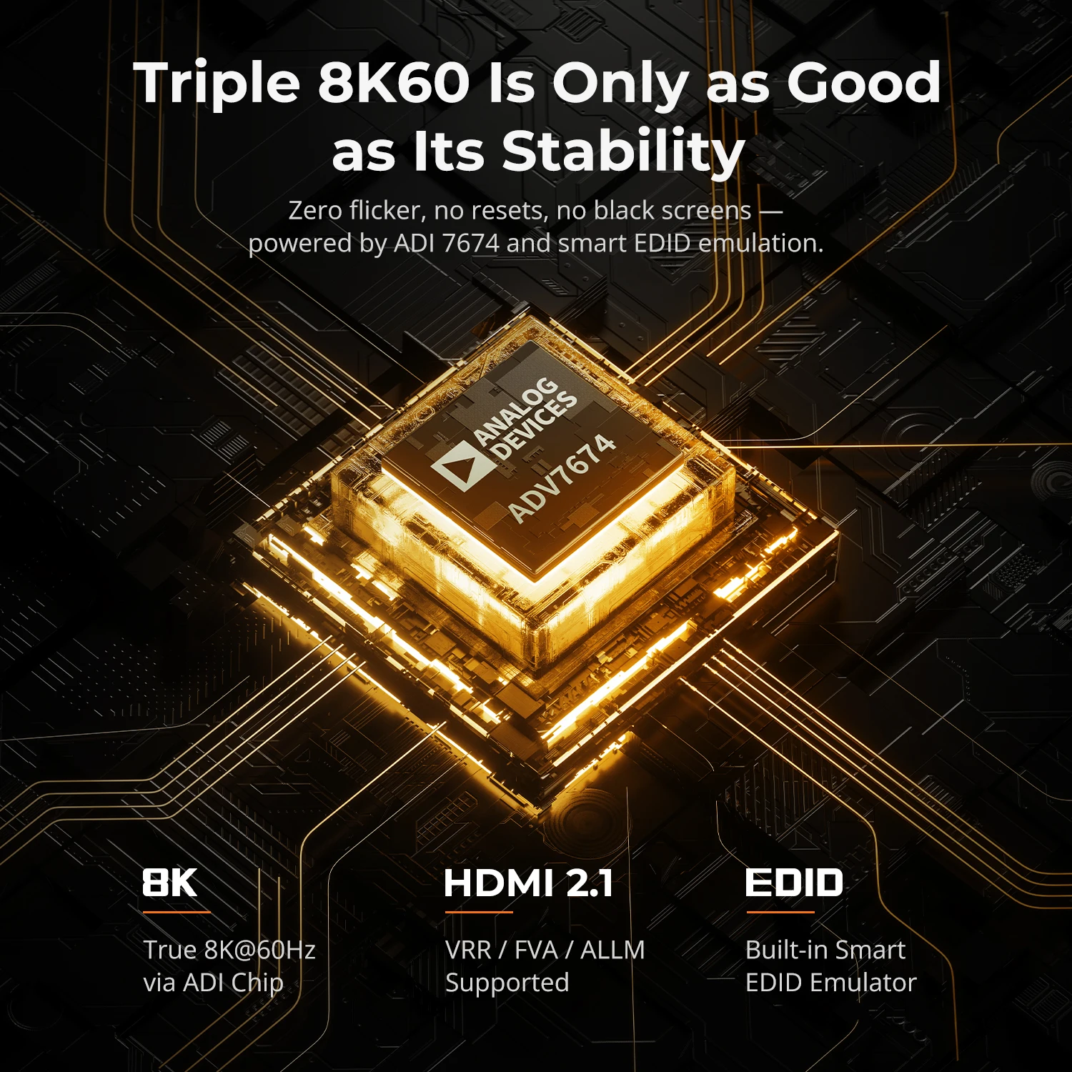 HDMI 2.1 & DP 1.4 Triple 4K144Hz KVM Switch for 2 PCs & 3 Monitors, W/ ADI Chip, EDID, VRR, FVA, ALLM, and Dynamic HDR