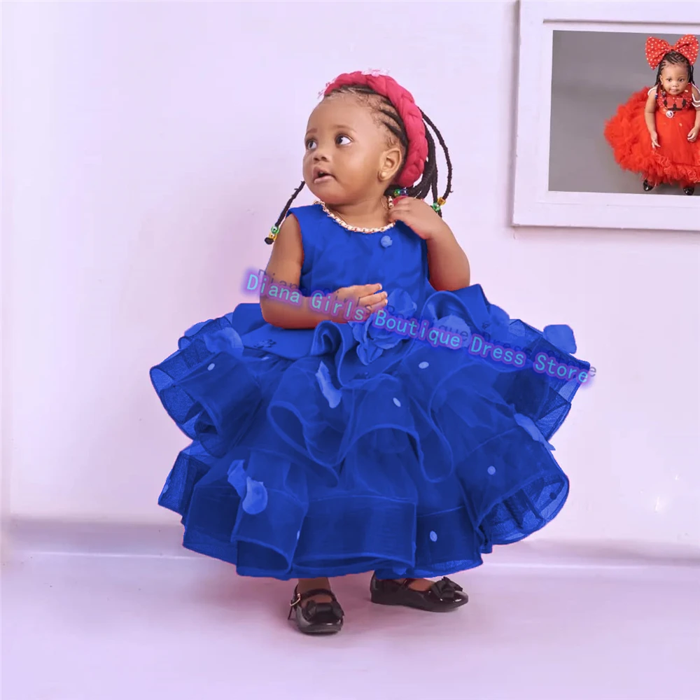 Flower Girl Dress Lovely Red Tulle Fluffy Layering For Wedding Dresses Little Princess Ball Appliques Banquet Customised Gowns